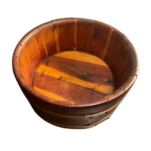 Vintage Wooden Bowl With Lid Rustic Storage Barrel - Picture 4 of 5